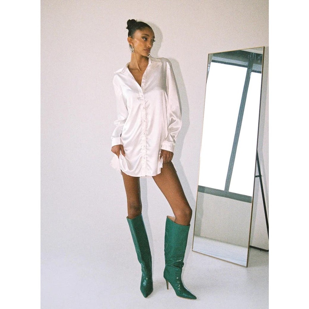 Princess Polly 90210 Satin Shirt Mini Dress White Size Silky